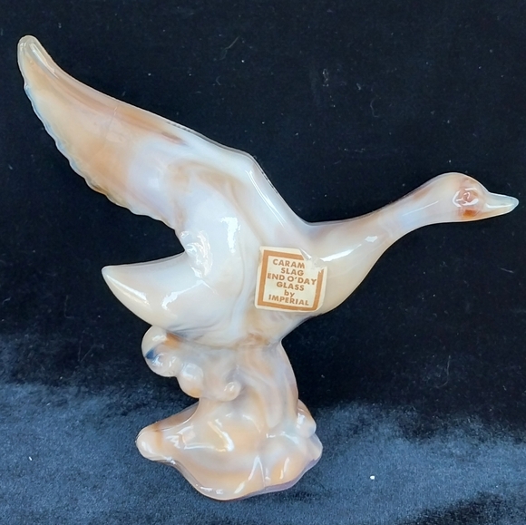 VINTAGE IMPERIAL GLASS CARAMEL SLAG MALLARD DUCK with WINGS UP - Picture 6 of 7
